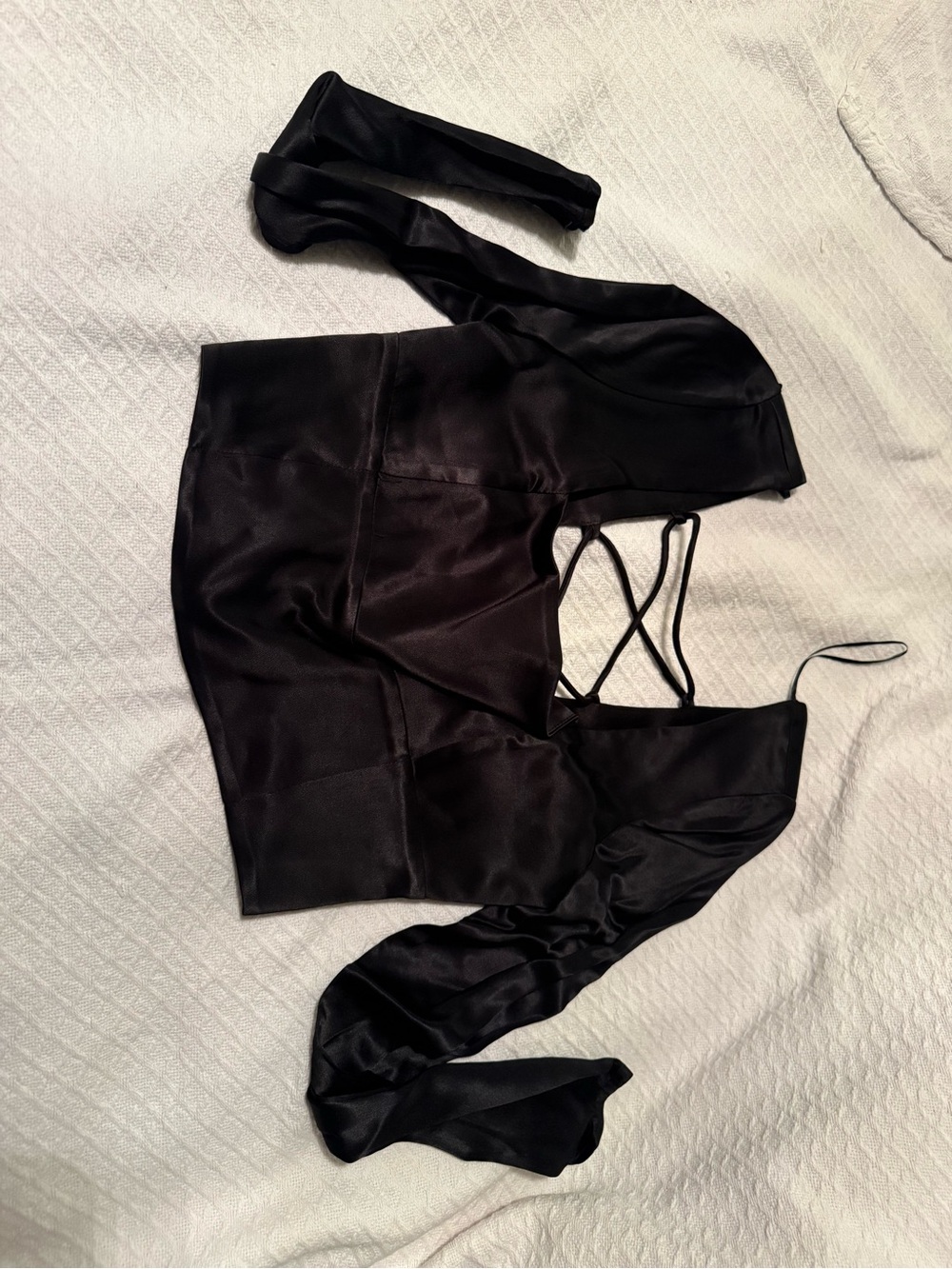 Zara Black Satin Long-Sleeve Crop Top with Strappy Back
